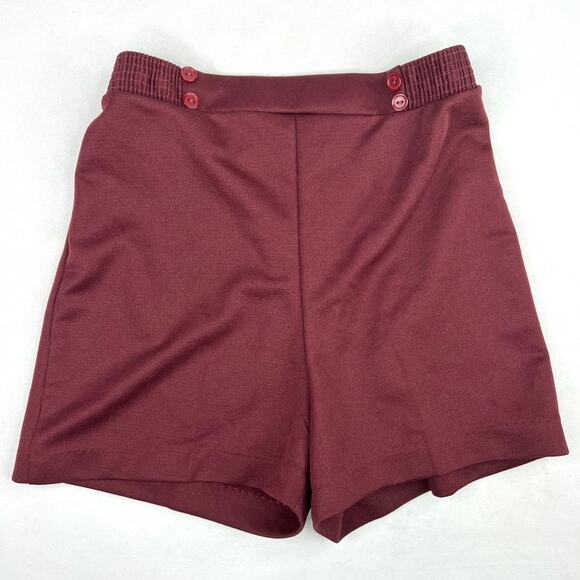 Vintage Burgundy Polyester High Waisted Shorts Small - Picture 1 of 4